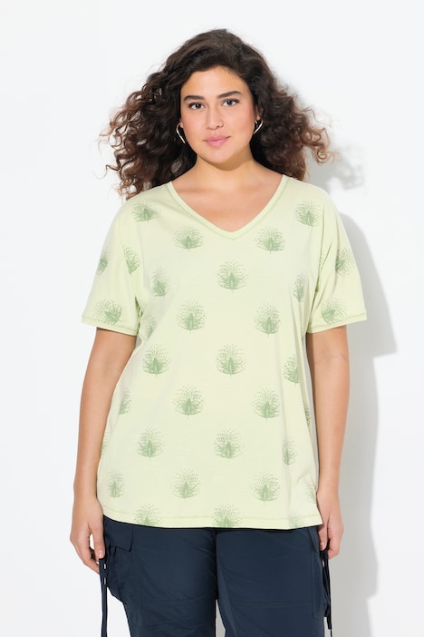 Peacock Print Short Sleeve V-Neck Tee