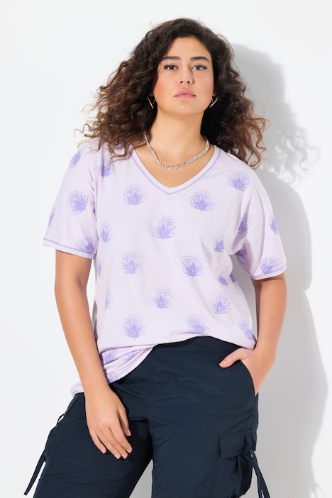 T-shirt dal taglio oversize con pavoni, scollo a V e mezze maniche