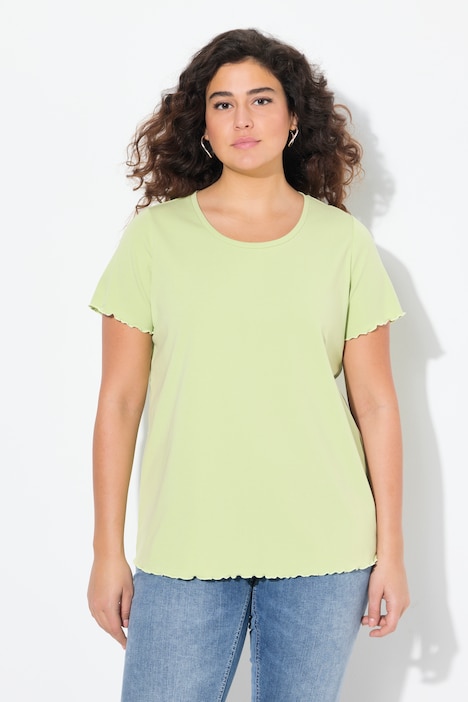 T-shirt classica in jersey a costine con scollo a girocollo e mezze maniche