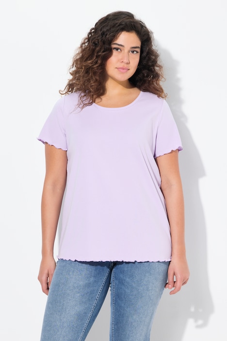 T-shirt classica in jersey a costine con scollo a girocollo e mezze maniche