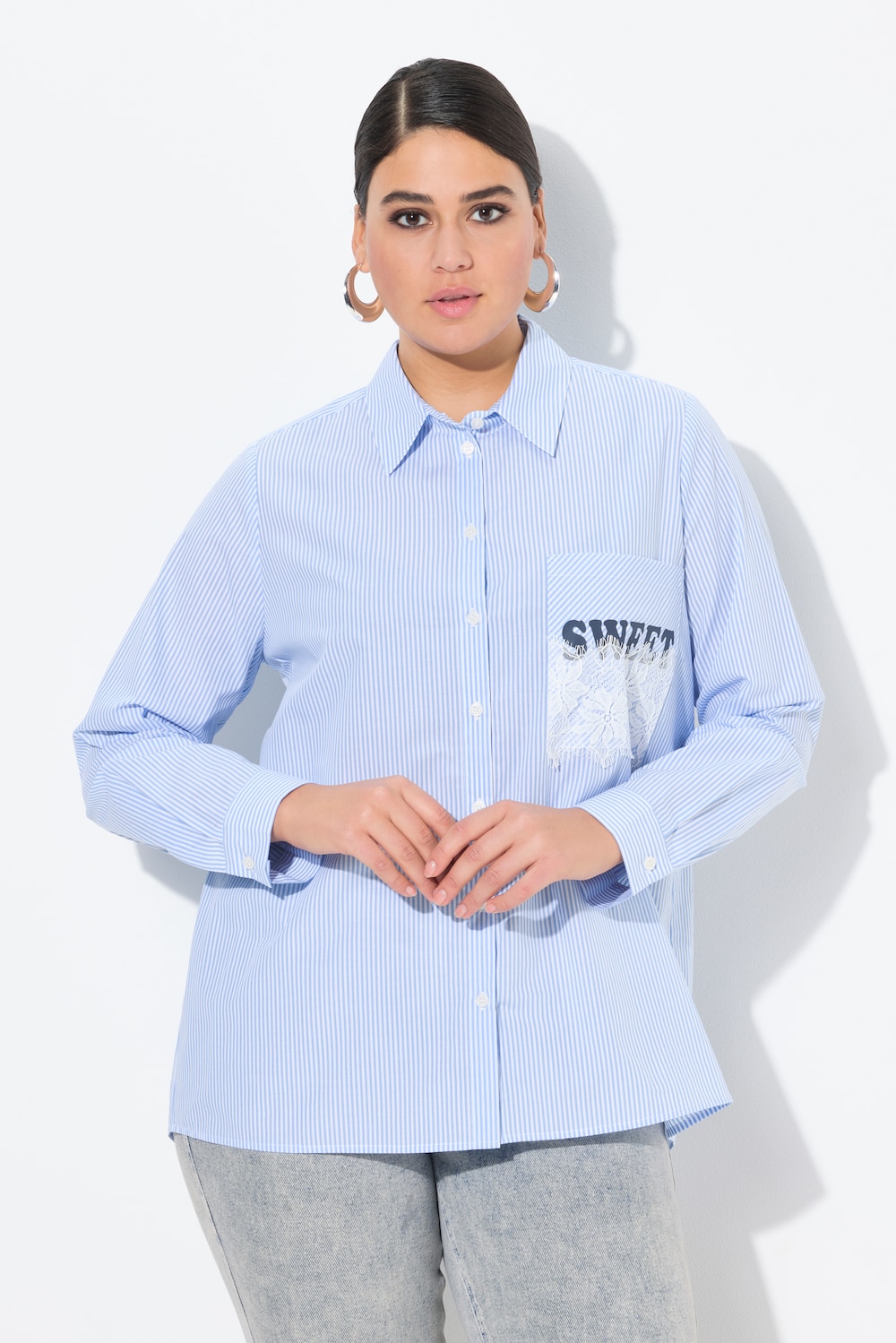 Große Größen Streifenbluse, Damen, blau, Größe: 42/44, Baumwolle, Ulla Popken