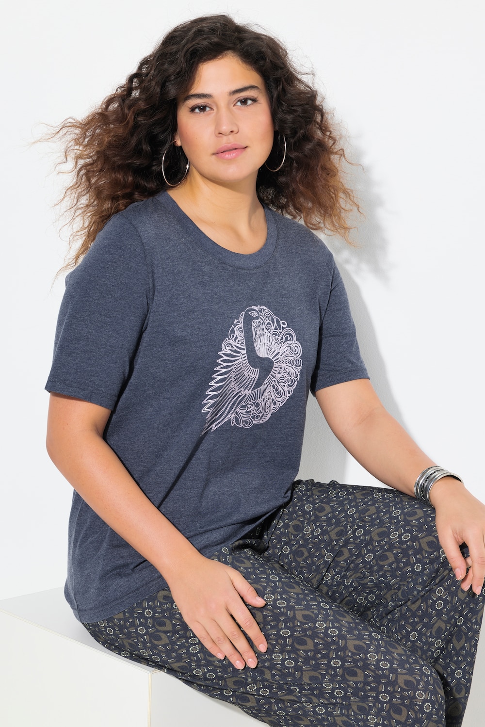 Große Größen T-Shirt, Damen, blau, Größe: 50/52, Baumwolle/Polyester, Ulla Popken