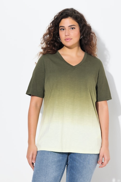 Dip Dye Gradient Short Sleeve V-Neck Tee