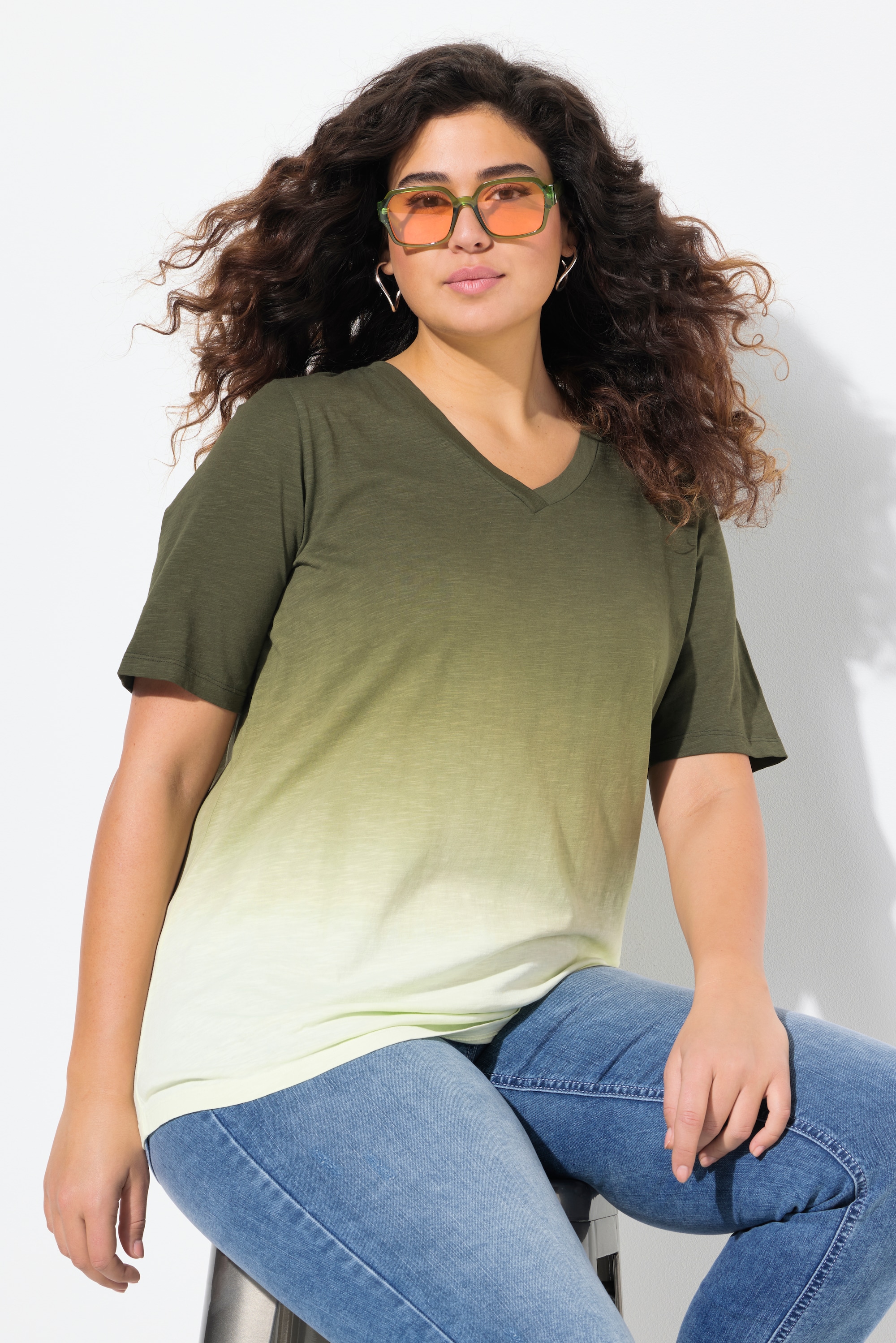Ulla Popken Damen große Größen T Shirt Farbverlauf Classic V Ausschnitt
