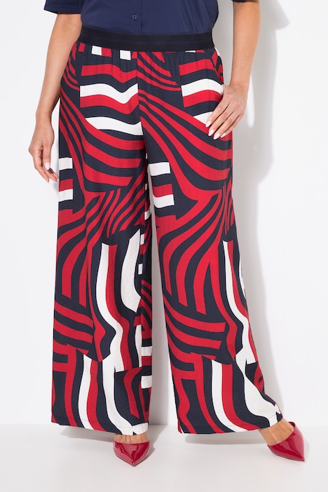 Abstract Print Wide Leg Elastic Waist Pants