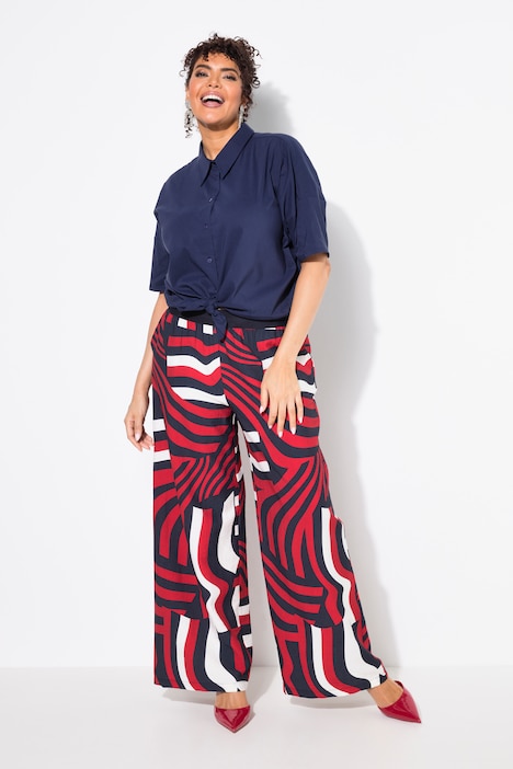 Pantalon motif vagues, jambe large, taille élastique