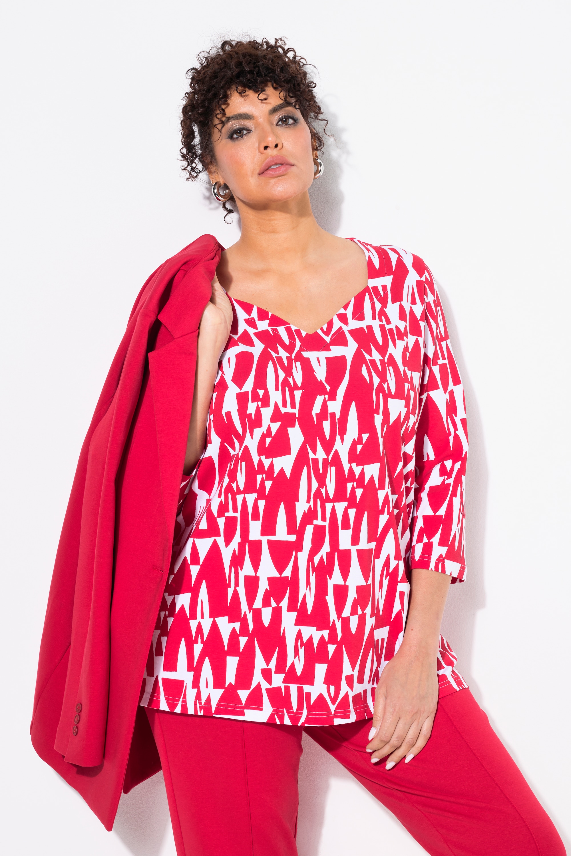 Ulla Popken Damen große Größen Shirt Boote A Linie Herzausschnitt 3 4 Arm 837573