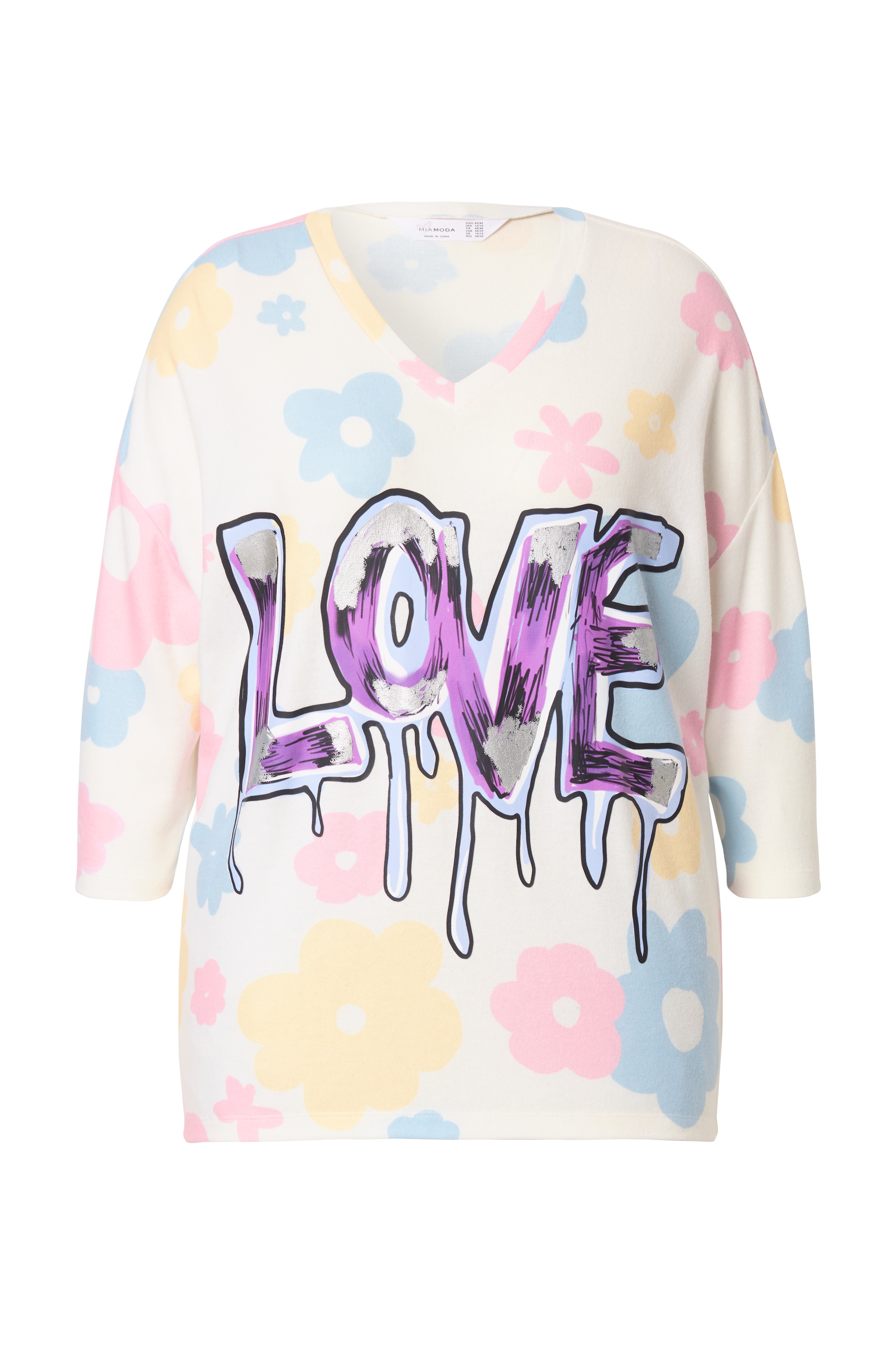 MIAMODA Damen große Größen Pullover oversized Blumen glänzendes Statement 837578