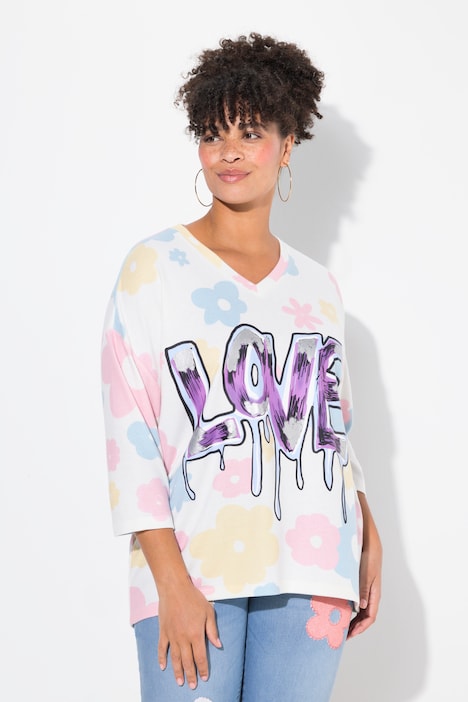 Pullover, oversized, Blumen, glänzendes Statement