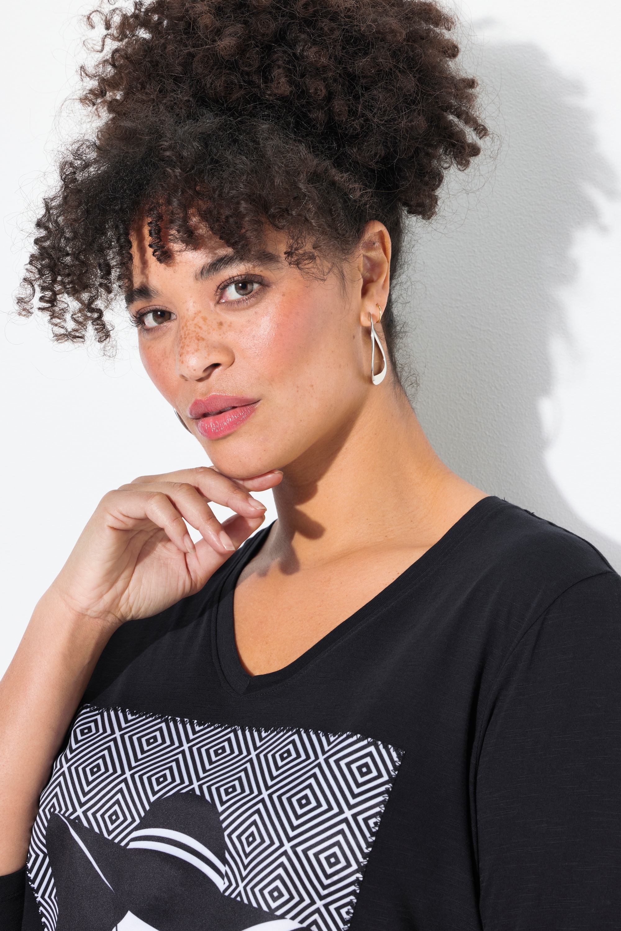 MIAMODA Damen große Größen T Shirt A Linie Model Motiv Zipfelsaum 837584