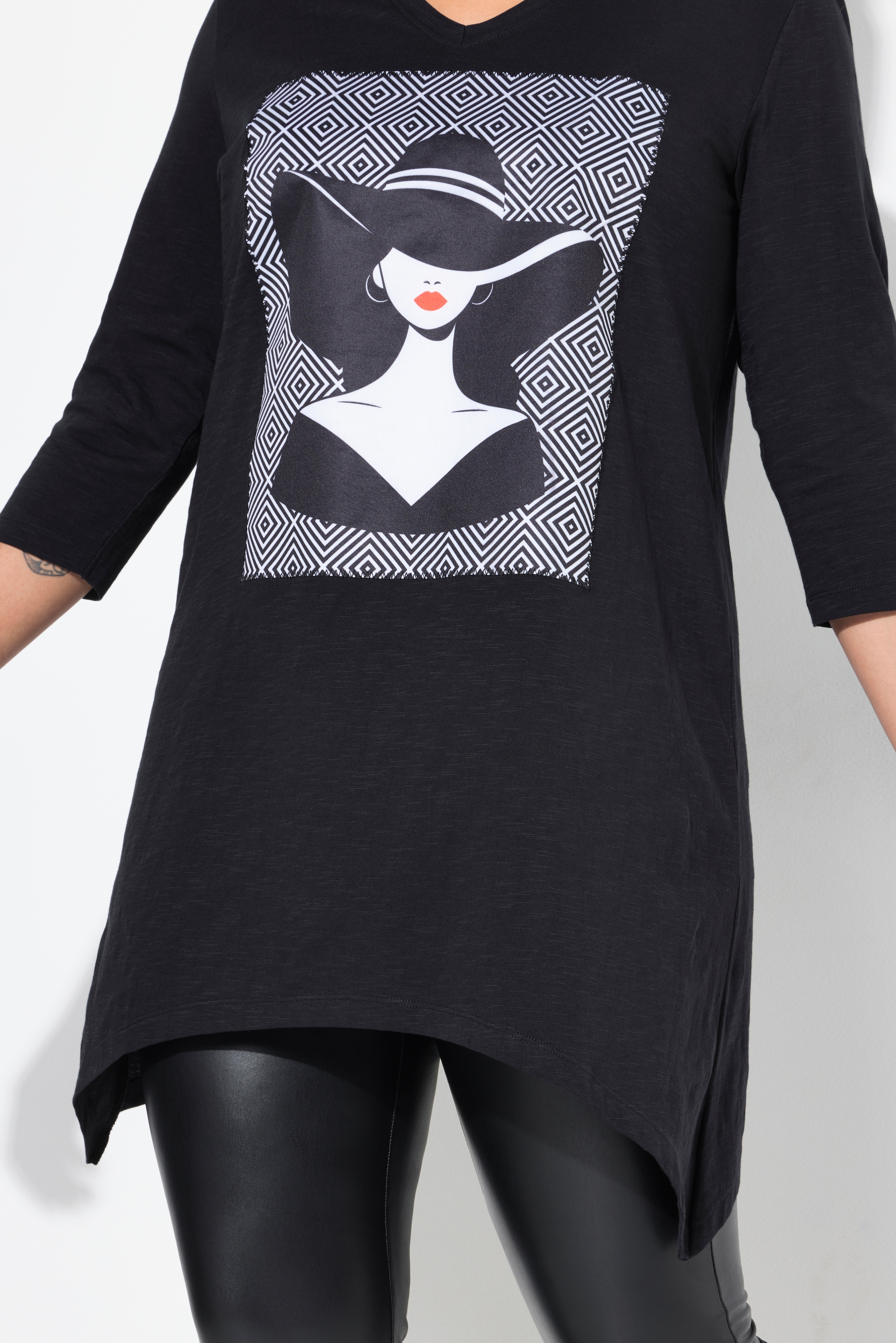 MIAMODA Damen große Größen T Shirt A Linie Model Motiv Zipfelsaum 837584