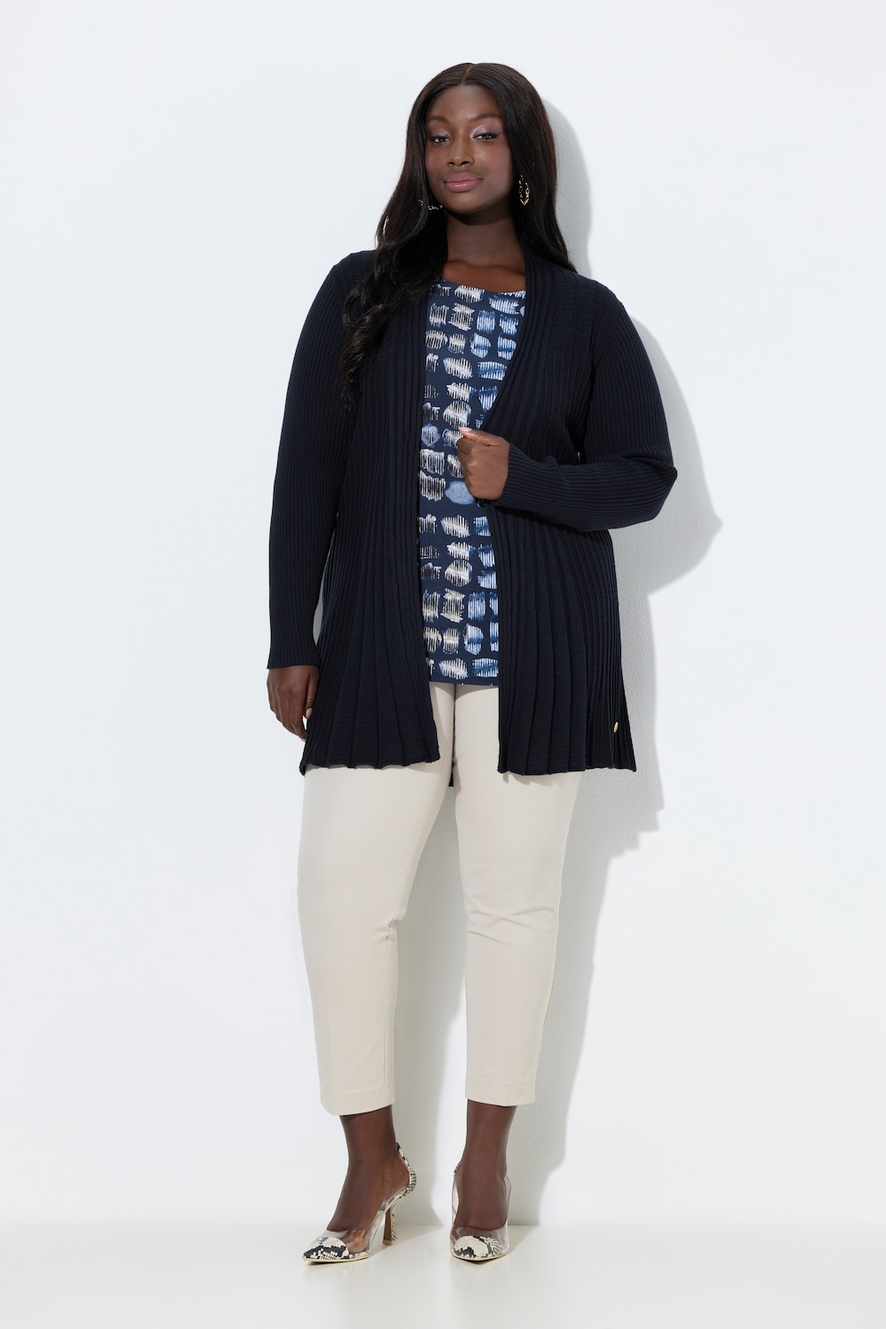 Große Größen Plissee-Strickjacke, Damen, blau, Größe: 54/56, Baumwolle/Viskose, Ulla Popken