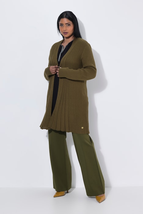 Plissee-Strickjacke, A-Linie, Schalkragen, Langarm