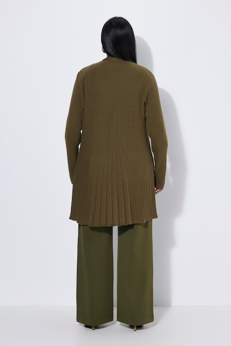 Plissee-Strickjacke, A-Linie, Schalkragen, Langarm