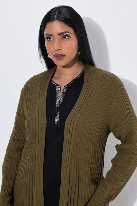 Plissee-Strickjacke, A-Linie, Schalkragen, Langarm
