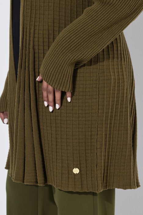 Plissee-Strickjacke, A-Linie, Schalkragen, Langarm