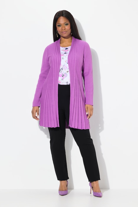 Pleated Longline Open Shape Cardigan