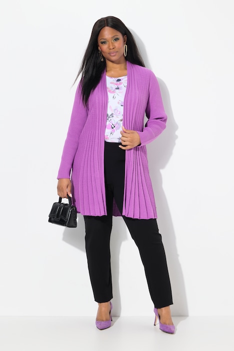 Pleated Longline Open Shape Cardigan