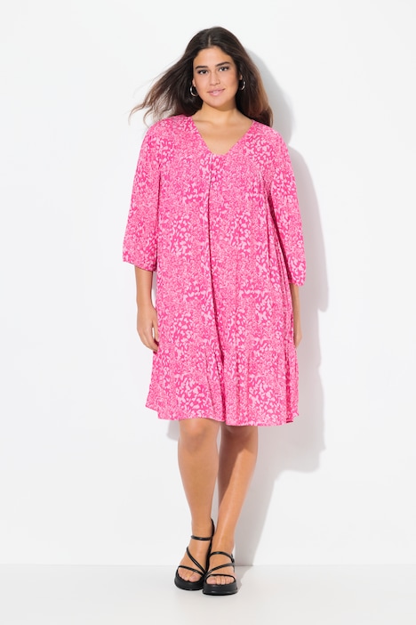 Patch Print Bishop Sleeve Flounce Panel Dress