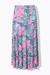 Jupe midi à volants. Motif floral. Taille élastique. Coupe évasée