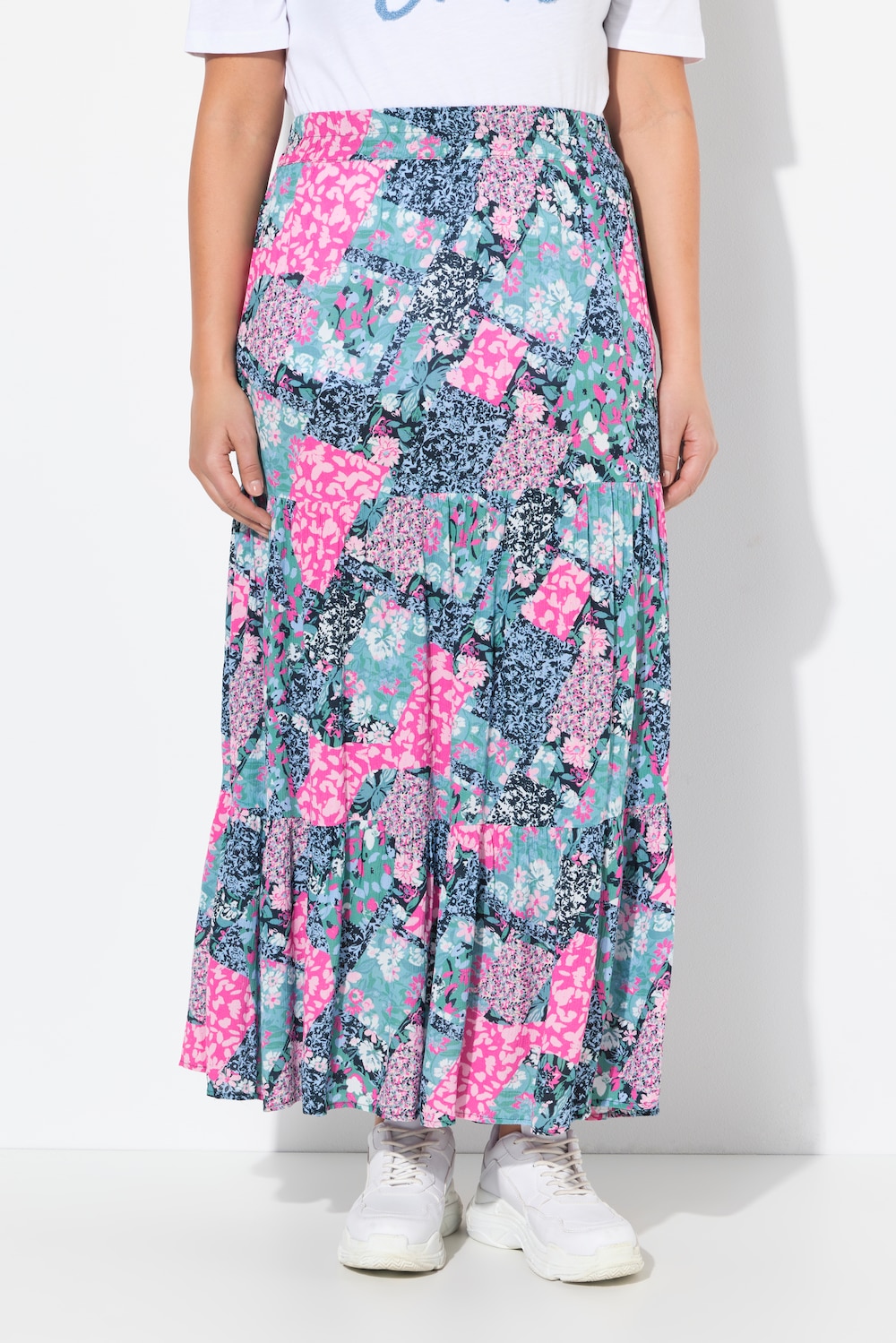 Große Größen Stufen-Midirock, Damen, blau, Größe: 46/48, Viskose, Ulla Popken