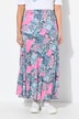 Jupe midi à volants. Motif floral. Taille élastique. Coupe évasée