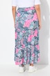 Jupe midi à volants. Motif floral. Taille élastique. Coupe évasée
