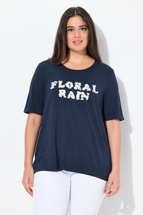 T-shirt classica con FLORAL RAIN 3D, scollo a girocollo e mezze maniche