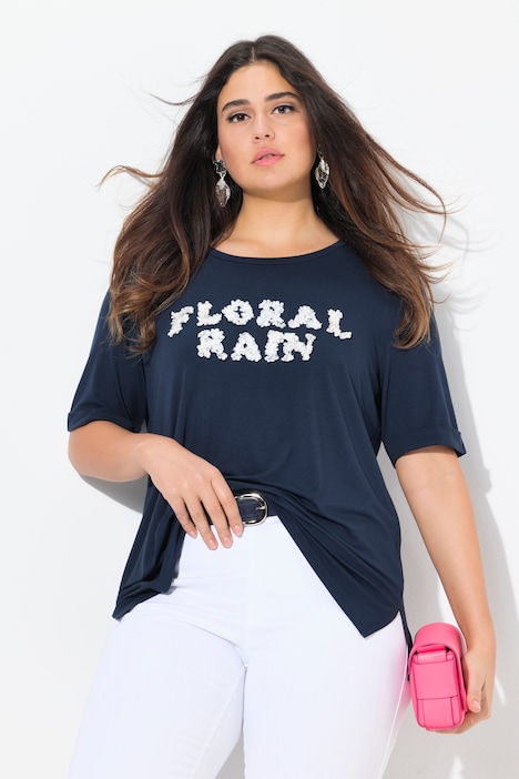 T-shirt coupe Classic, col rond et manches courtes, message 3D FLORAL RAIN