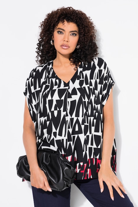 Blouse oversize, décolleté en V et manches courtes, motif voiliers