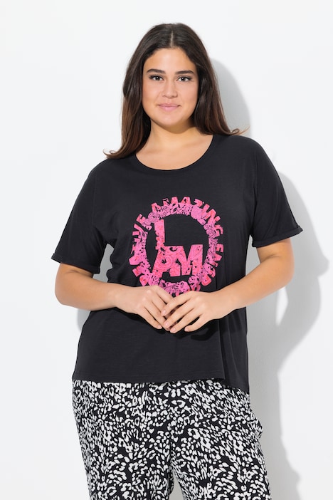 T-shirt, rundt print, oversize, rund hals, korte ærmer