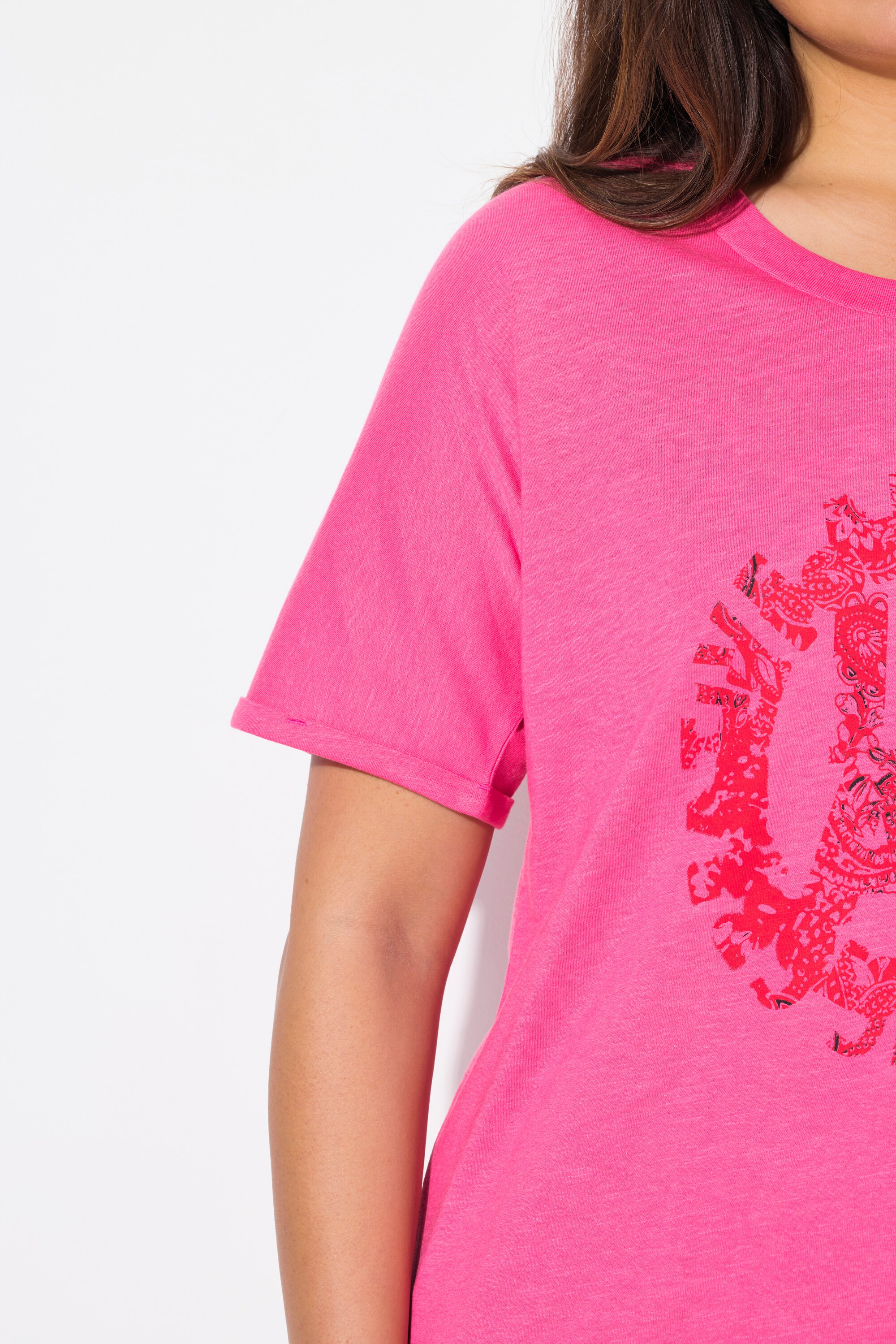 Ulla Popken Damen große Größen T Shirt runder Aufdruck Oversized Rundhals