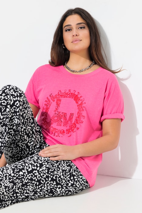 T-shirt oversize, col rond et manches courtes, motif rond