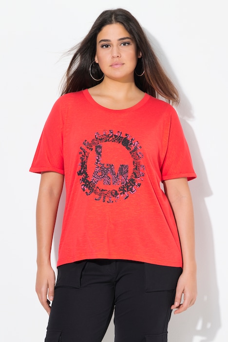 T-shirt oversize, col rond et manches courtes, motif rond