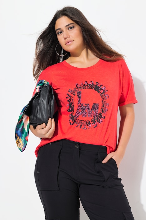 T-shirt oversize, col rond et manches courtes, motif rond