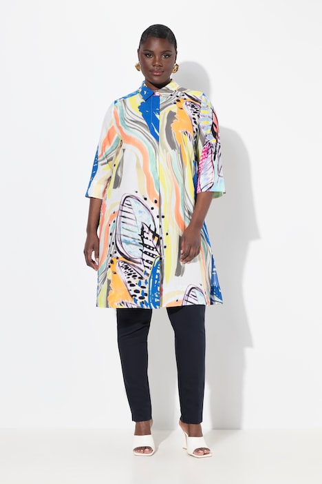 Abstract Print 3/4 Sleeve Tunic Dress