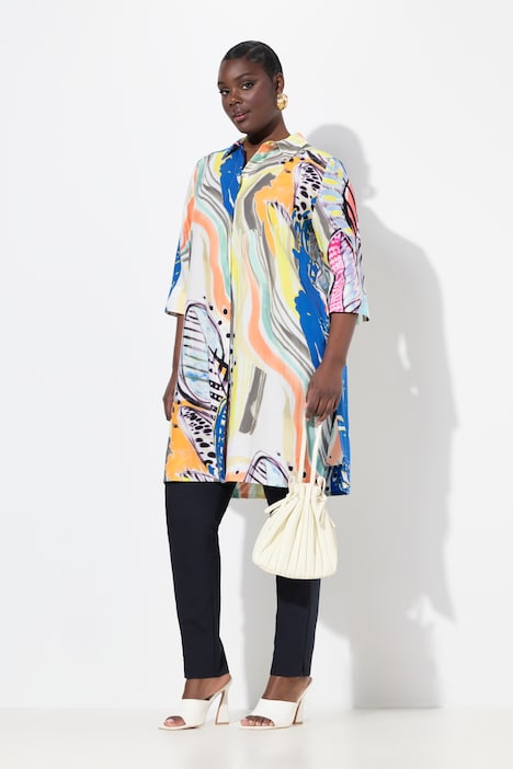 Abstract Print 3/4 Sleeve Tunic Dress