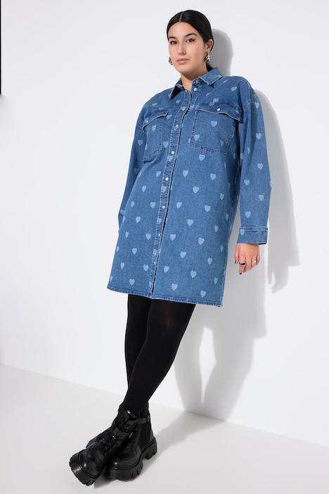 Jeansjurk, oversized, HEARTS-print