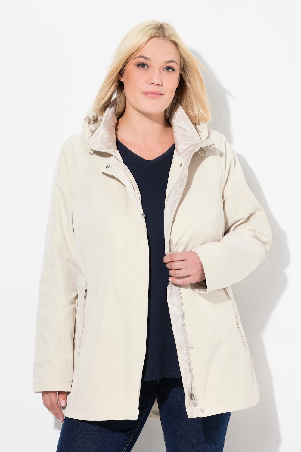 Große Größen Softshell-Longjacke, Damen, beige, Größe: 42/44, Polyester, Ulla Popken