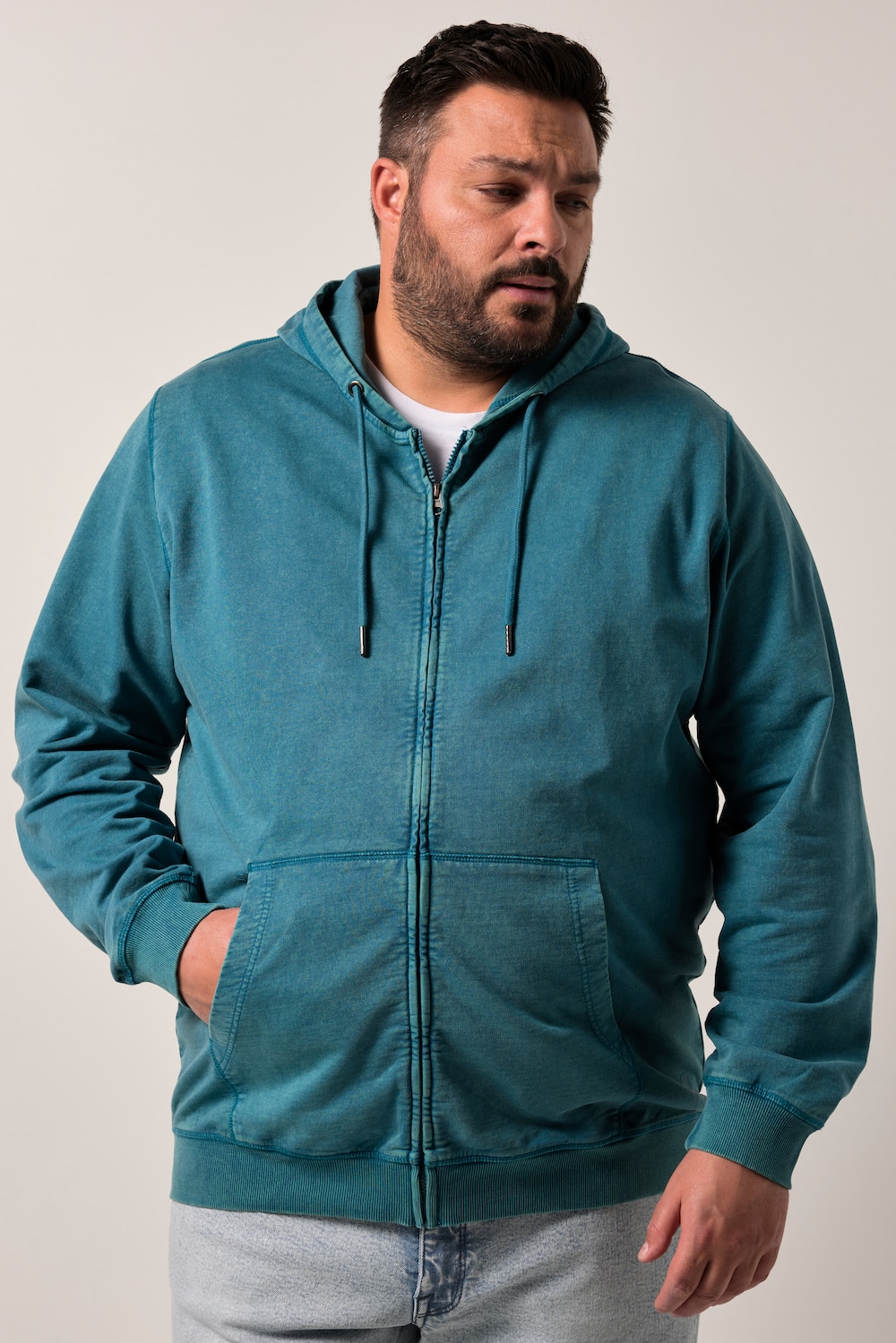 Men+ hoodie-jack, sweatstof, capuchon, print, vintage look, tot 8XL