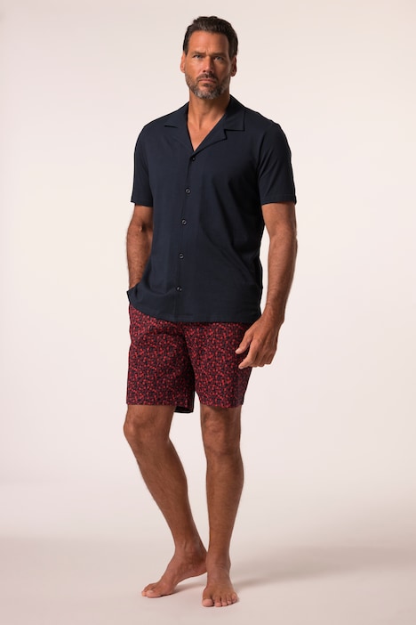 JP1880 Pyjamas, homewear, all-over print, skjorte med cubakrave, shorts, op til 8 XL