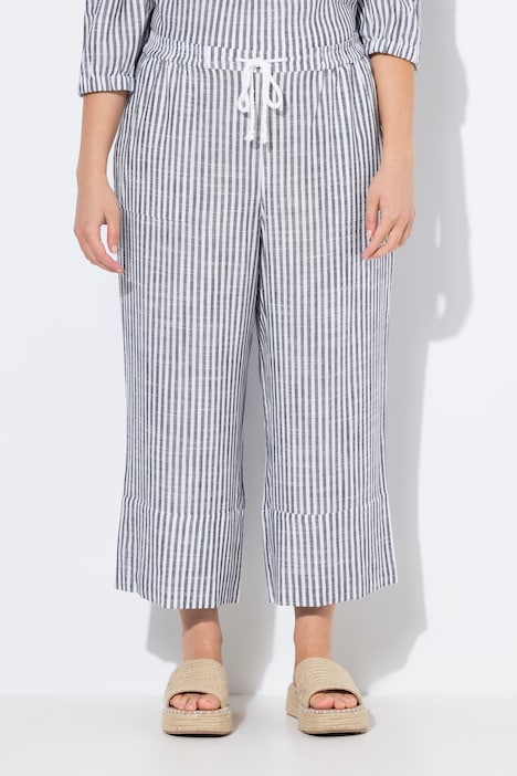 Coastal Stripe Linen Blend Elastic Waist Culottes