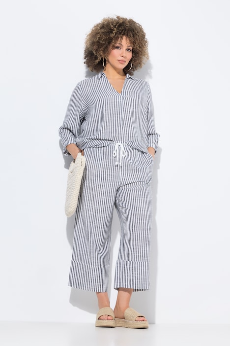 Coastal Stripe Linen Blend Elastic Waist Culottes