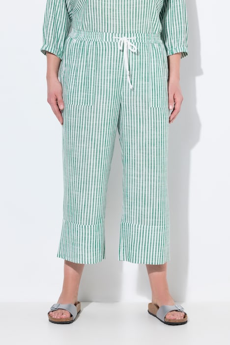 Coastal Stripe Linen Blend Elastic Waist Culottes