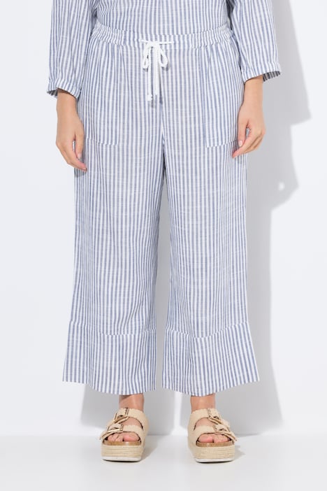 Coastal Stripe Linen Blend Elastic Waist Culottes