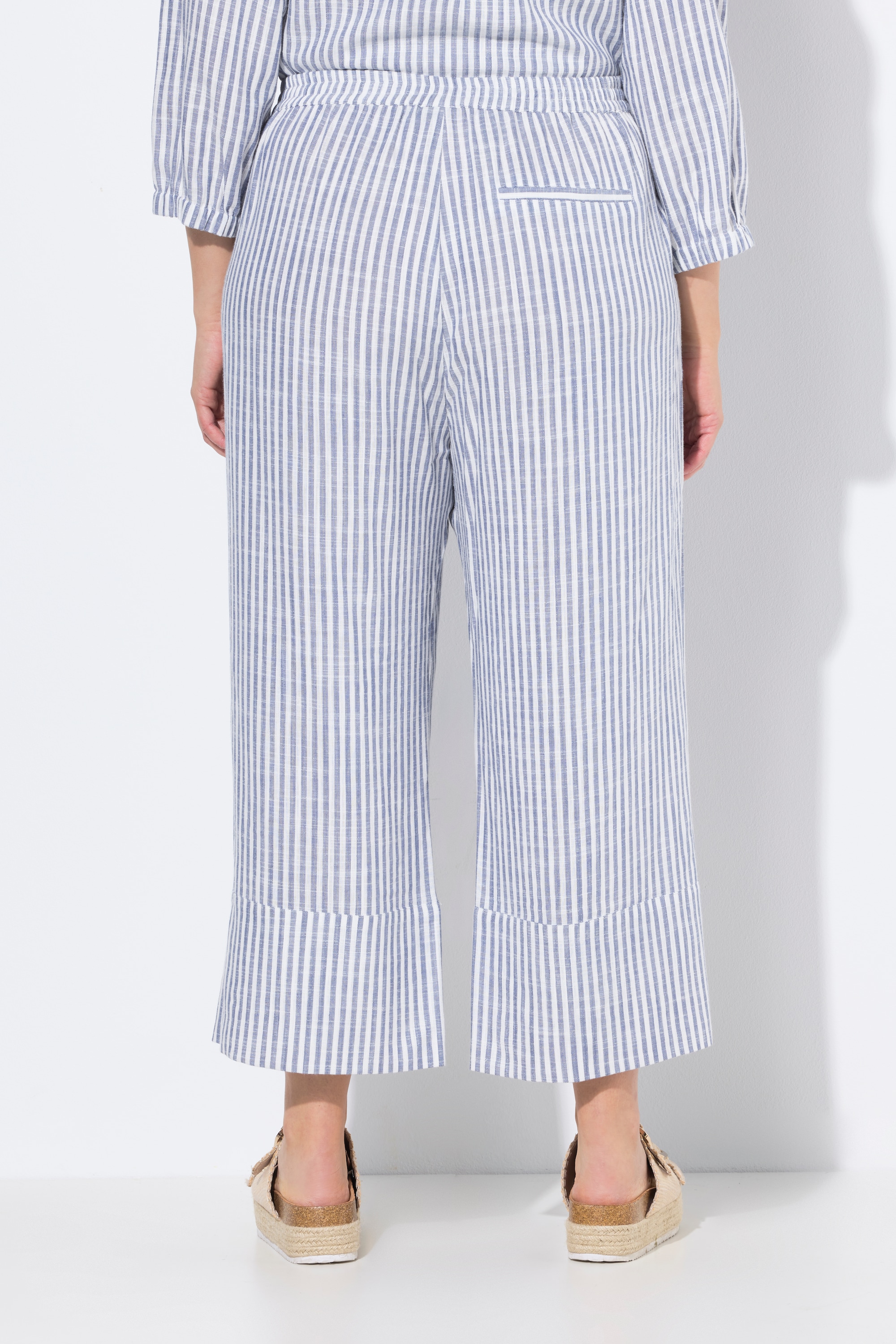 Ulla Popken Damen große Größen Leinenmix Culotte Rose Streifen weites Bein