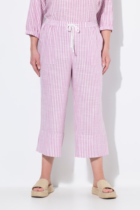 Culottes modello Rose in misto lino con righe, taglio della gamba ampio e cintura elastica