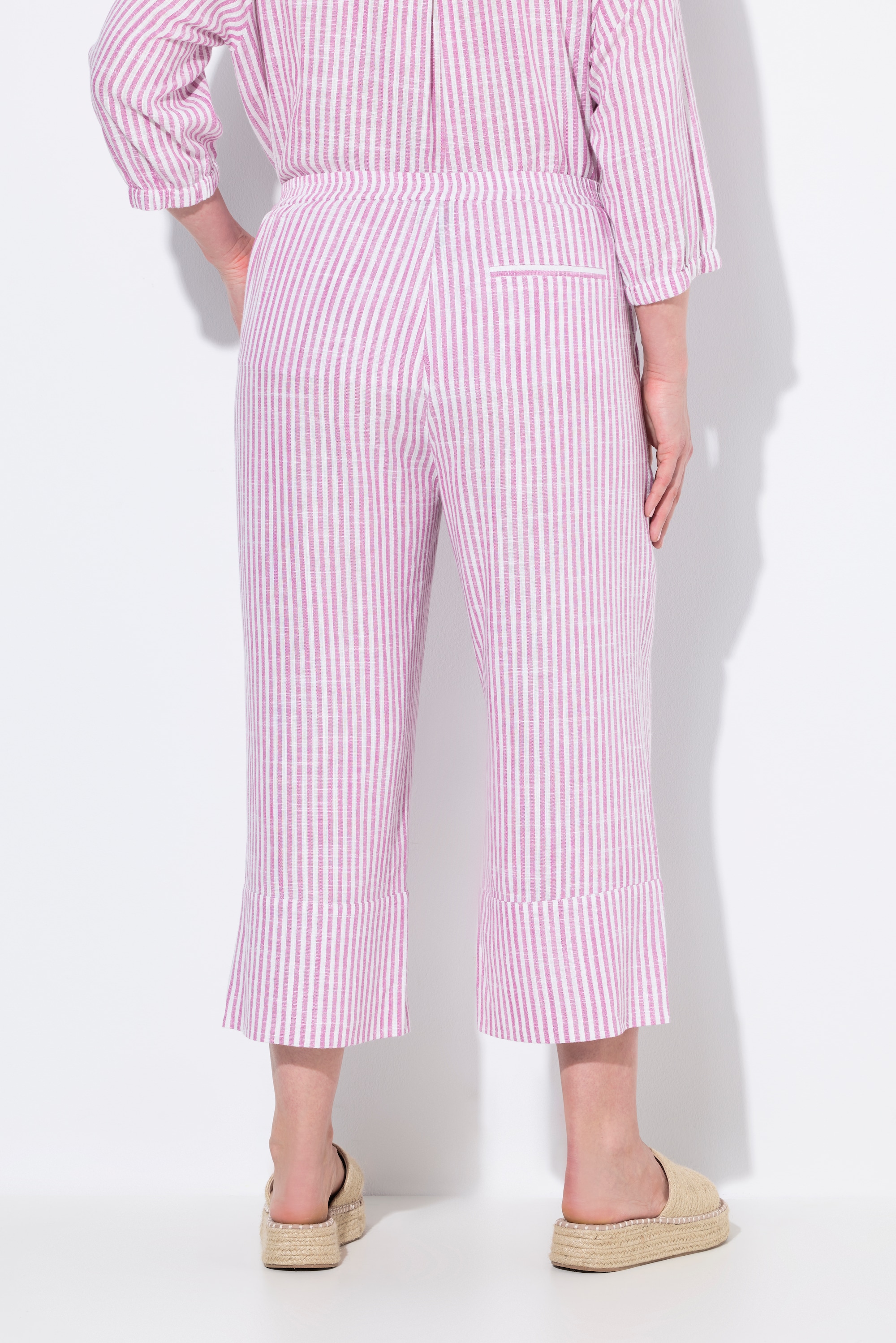 Ulla Popken Damen große Größen Leinenmix Culotte Rose Streifen weites Bein