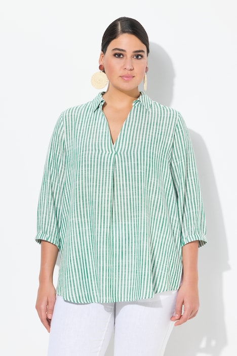 Coastal Striped 3/4 Sleeve Linen Blend Blouse