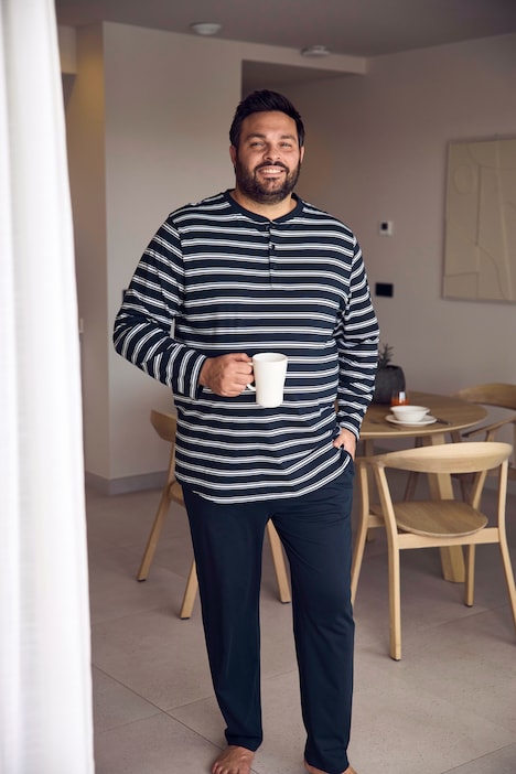 Men+ Pyjama Buikfit, tweedelig, Henley-shirt met lange mouwen, lange broek, Modern Fit, tot 8 XL